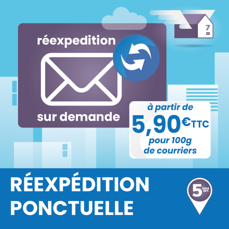Service annexe à la boîte postale : réexpédition ponctuelle de courriers jusqu'à 100g.