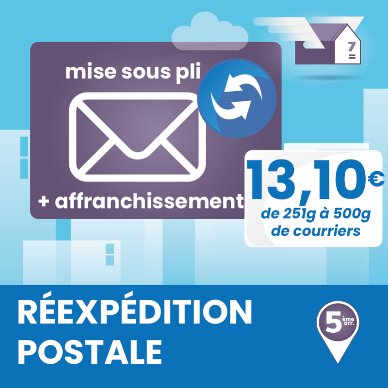 Service annexe à la boîte postale : réexpédition ponctuelle de courriers jusqu'à 500g.