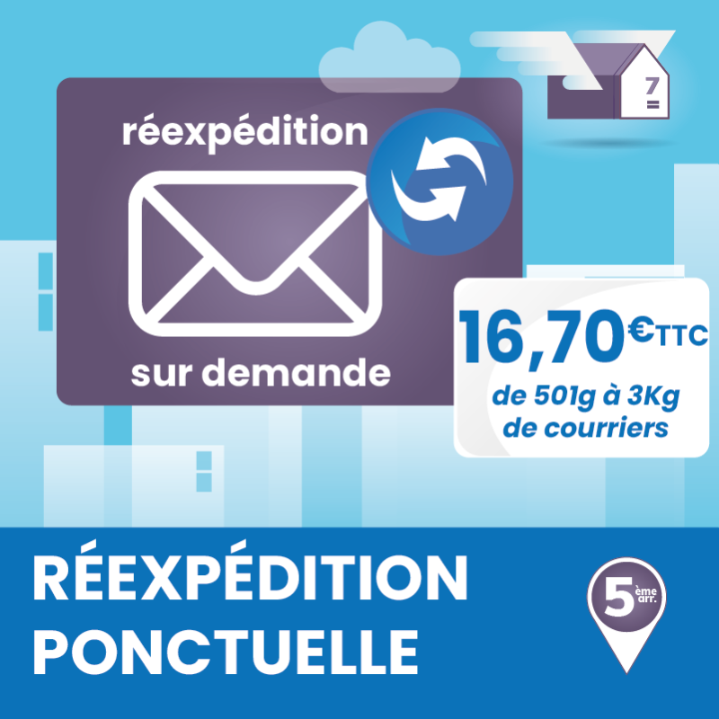 Service annexe à la boîte postale : réexpédition ponctuelle de courriers jusqu'à 3Kg.